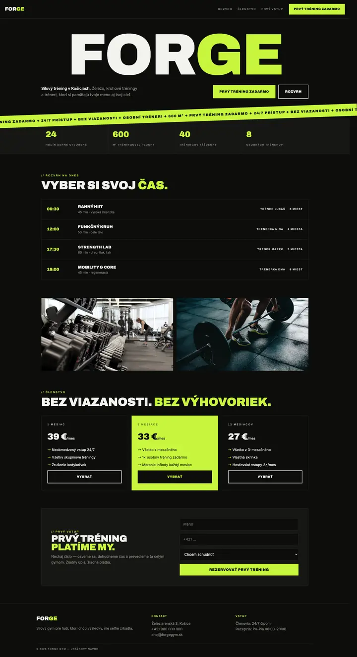 Ukážka webu — fitness FORGE