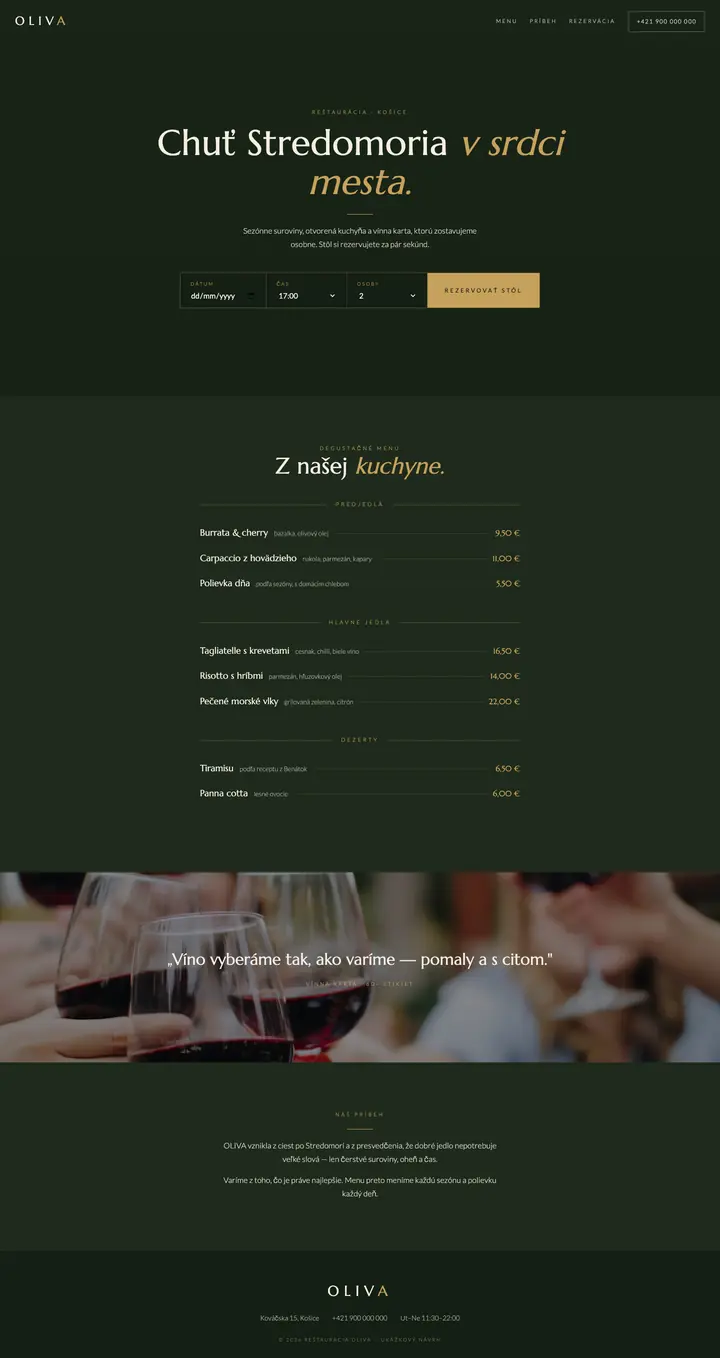 Ukážka webu — reštaurácia OLIVA