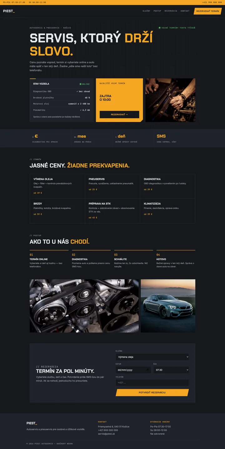 Ukážka webu — autoservis PIEST